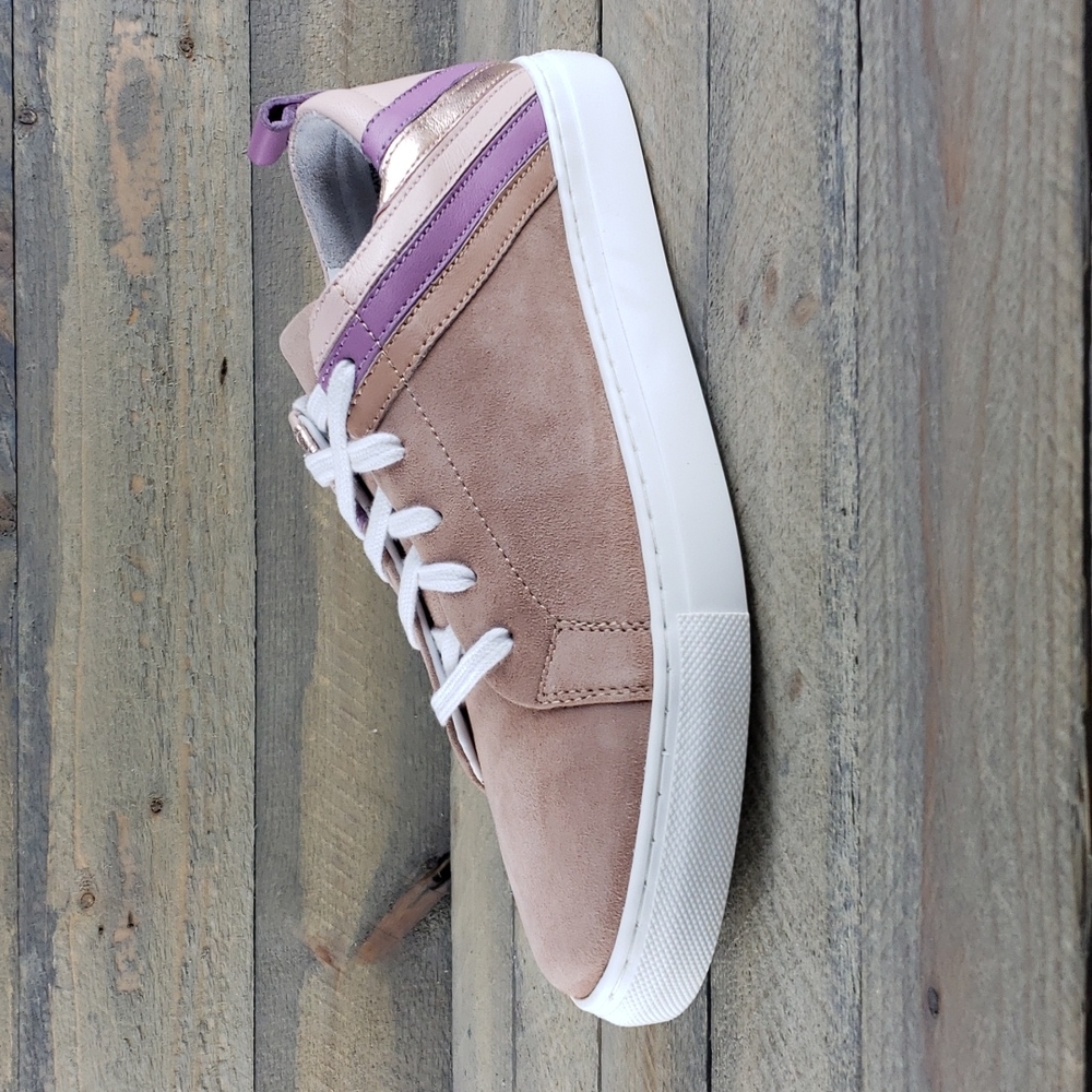 Seychelles Women's Stand Out Leather Suede Sneakers Blush Multi Stripe - Picture 3 of 9